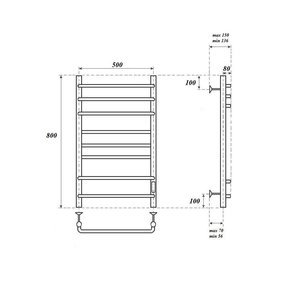 Полотенцесушитель электрический Point Сатурн PN90858 П8 500x800 диммер справа, хром