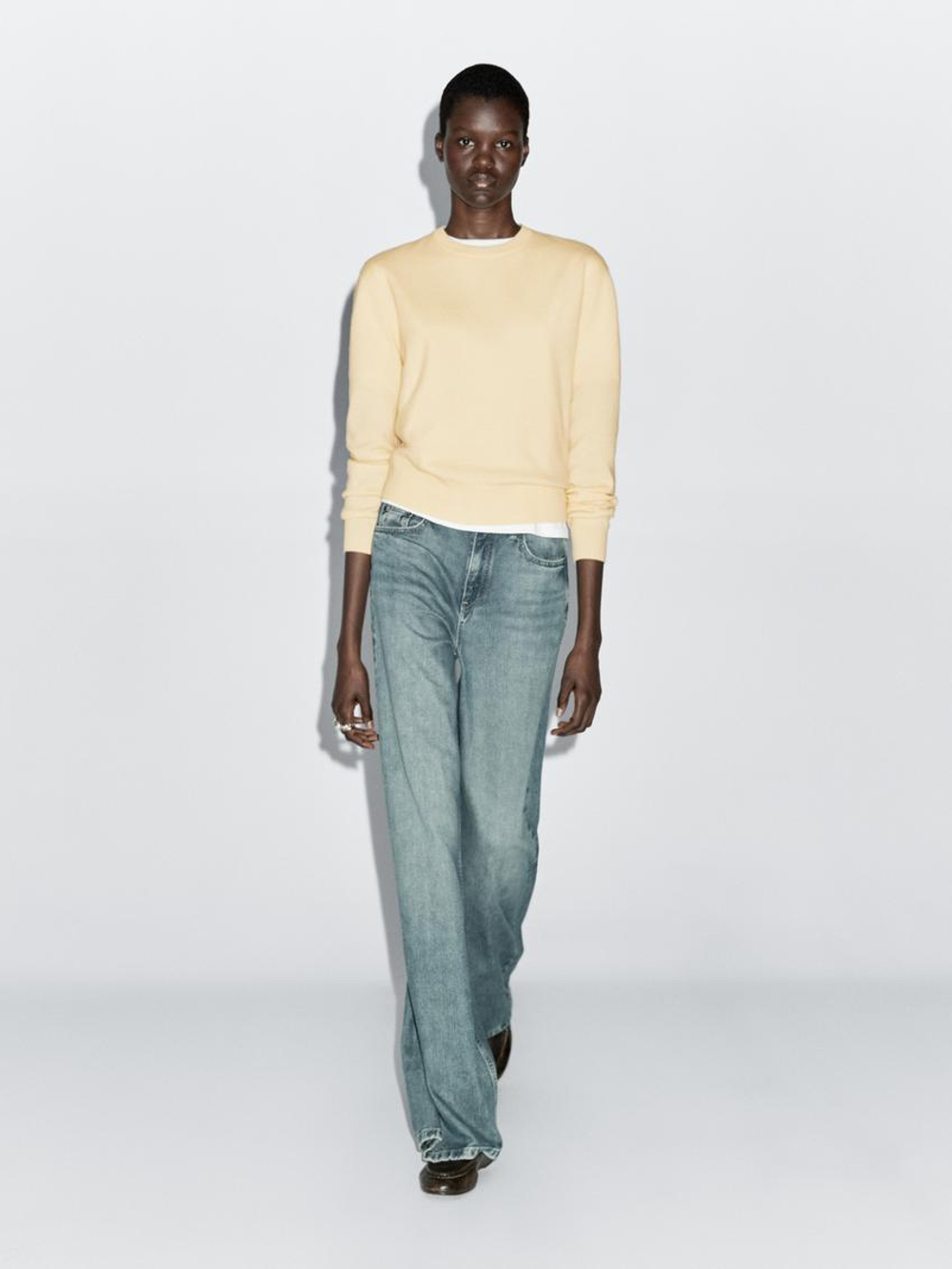 Massimo Dutti Свитер из смесовой шерсти с круглым вырезом, ванильный