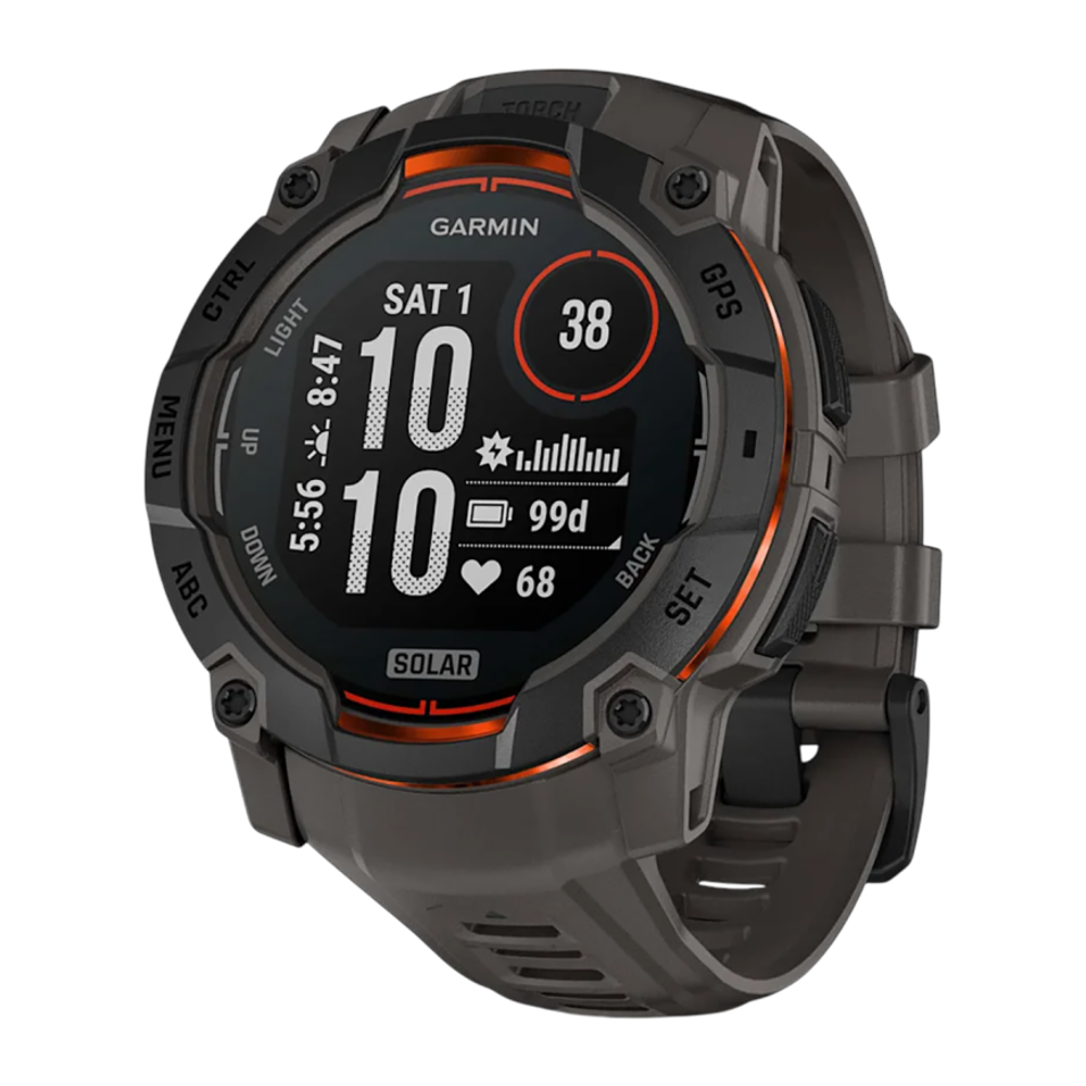 Спортивные часы Garmin Instinct 3, 50 мм, Solar, силиконовый ремешок угольного цвета Чёрный безель, дисплей Solar со стеклом Power Glass. Ремешок с классической застёжкой — на запястье обхватом 141–213 мм