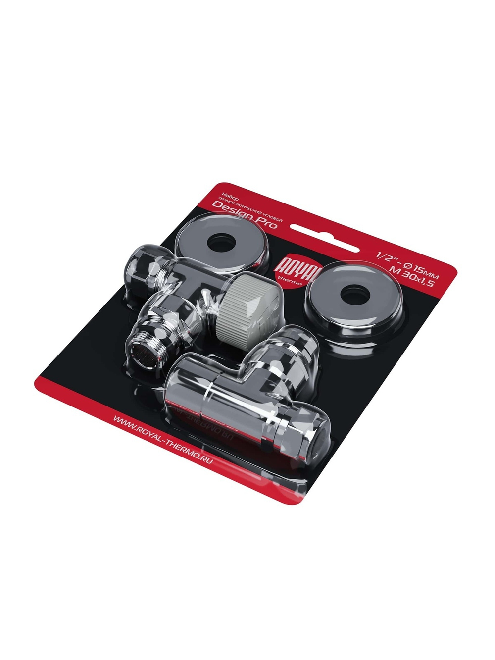 Набор термостатический угловой Royal Thermo Design Pro 15мм М30х1,5 (Хром)