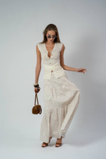 Юбка из хлопка ярусная в мелкий цветочек в макси длине