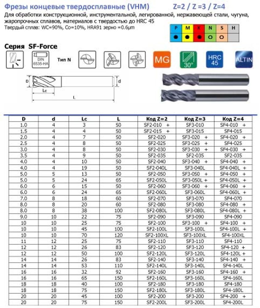 Фреза концевая тв.спл.   SF-Force  φ3×8×50×d4-Z3  HRC45 TIALN