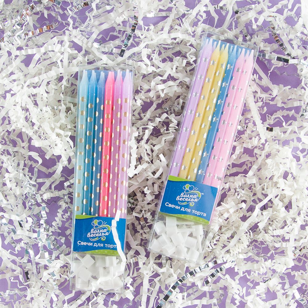 Свечи Золотые точки, Ассорти, Металлик, 0,6*12 см, 12 шт. с держат.