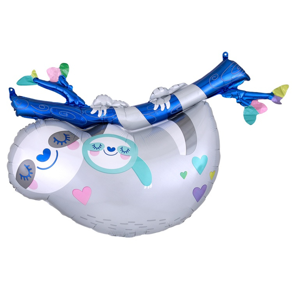 Шар Фольгированный Ленивец Мама и Малыш (Белый)