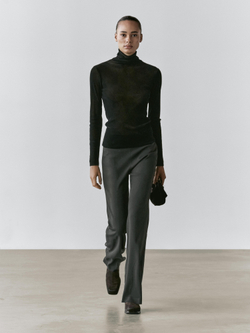 Massimo Dutti Водолазка из полупрозрачной ткани с длинными рукавами, черный