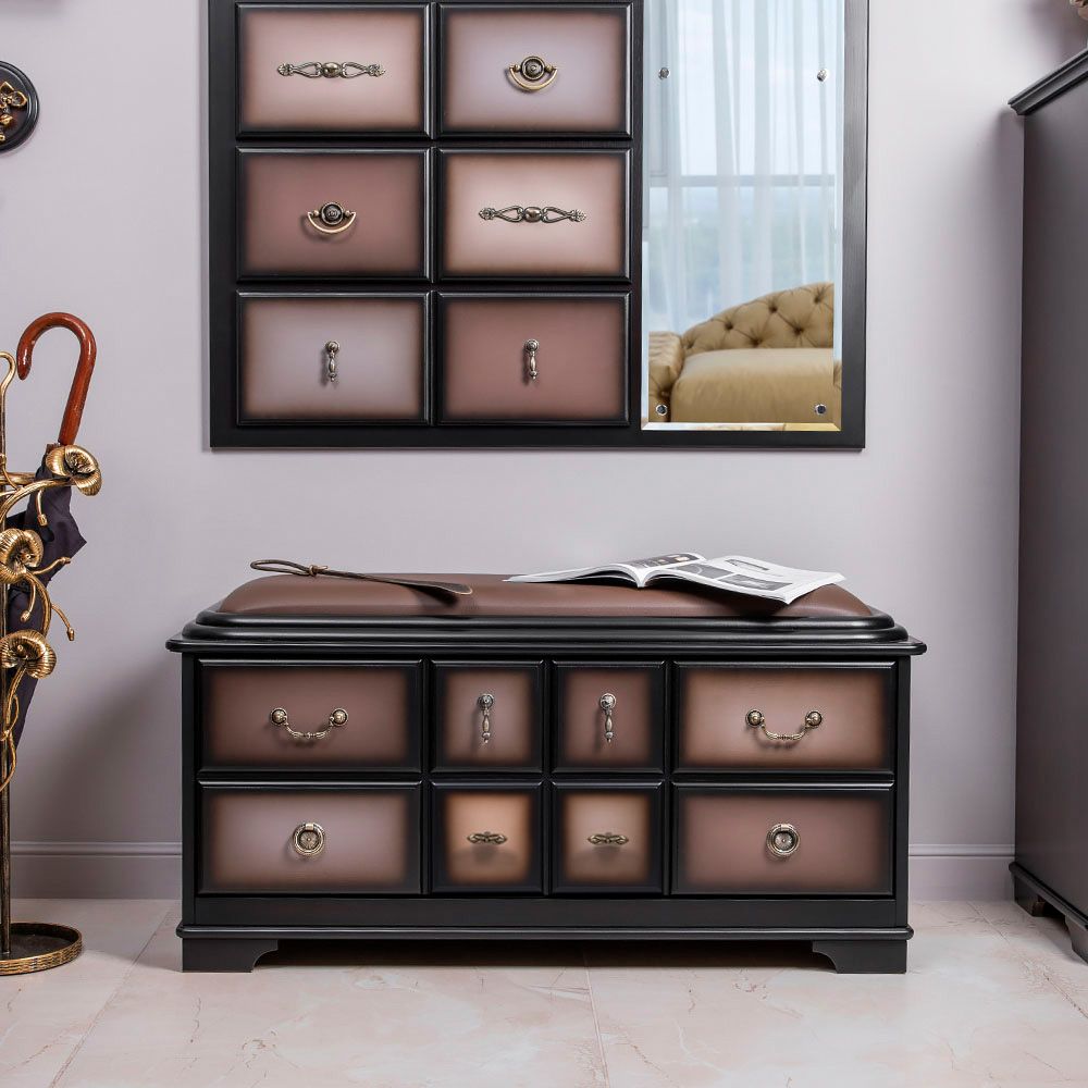 Банкетка Пандора 2 с обувницей Орех Оберджин Шоколад