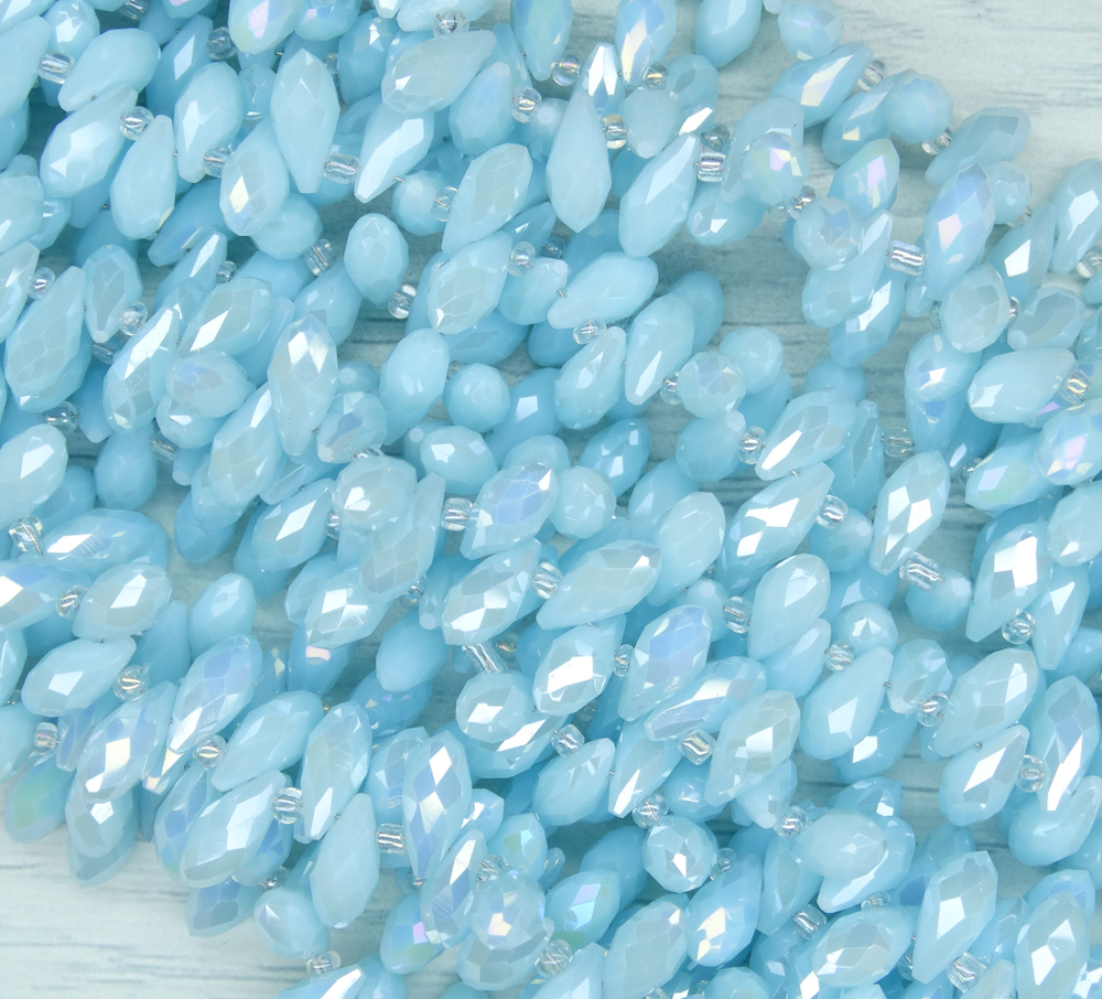 БКН002ДС612 Хрустальные бусины-капли, цвет: голубой AB непрозрачный, размер 6х12 мм, 15 шт.