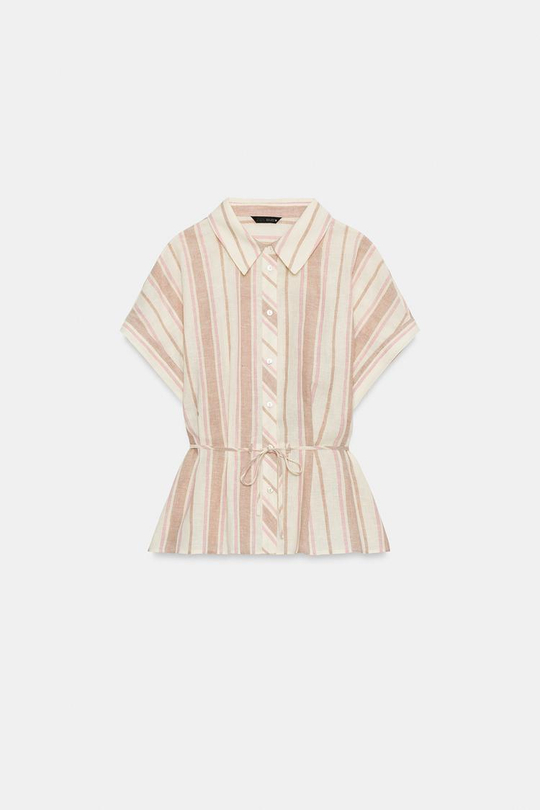 ZARA РУБАШКА В ПОЛОСКУ С МЕТАЛЛИЗИРОВАННОЙ НИТЬЮ, РАЗНОЦВЕТНЫЙ