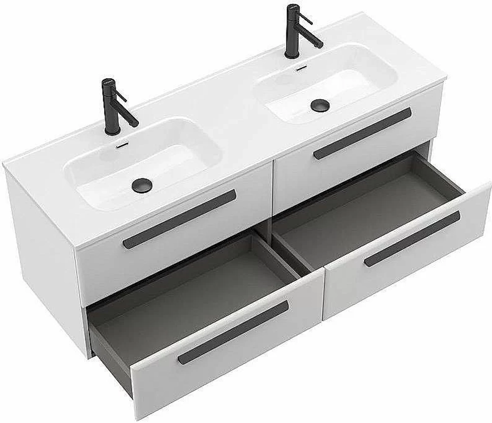 Тумба с раковиной Cezares ECO-CER-N 140 ECO-CER-N-1400-4C-SO-2-BL белая глянцевая