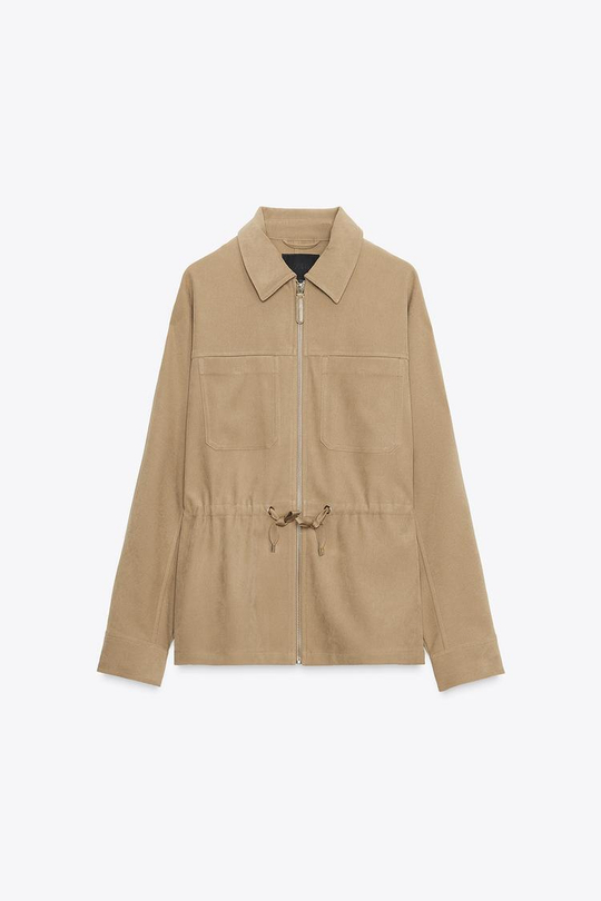 ZARA КУРТКА С КАРМАНАМИ И РЕГУЛИРУЕМОЙ ТАЛИЕЙ, МЯГКИЙ КАШТАНОВЫЙ