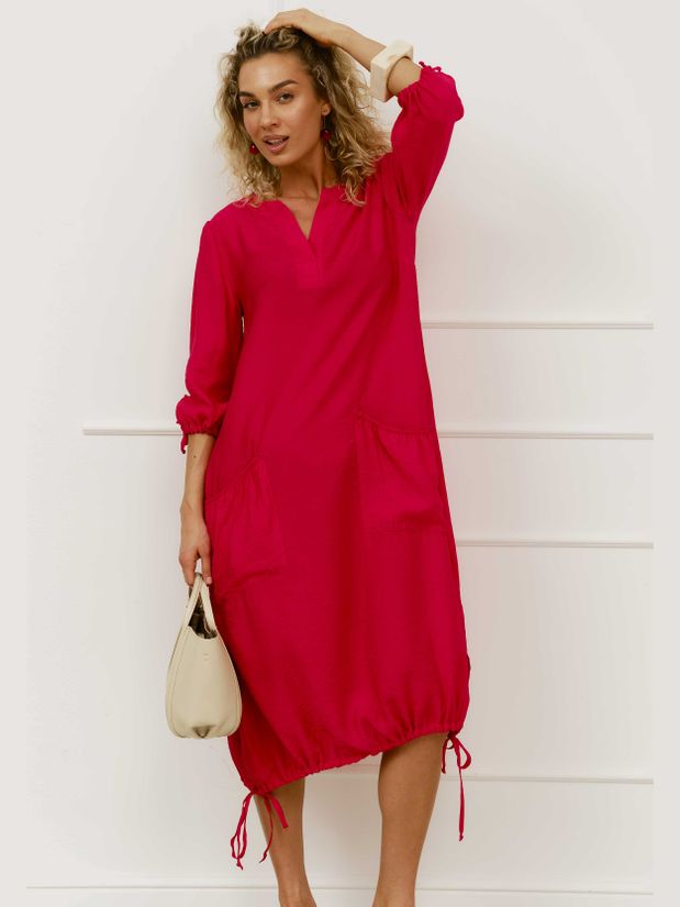 Платье БОХО с карманами, красный