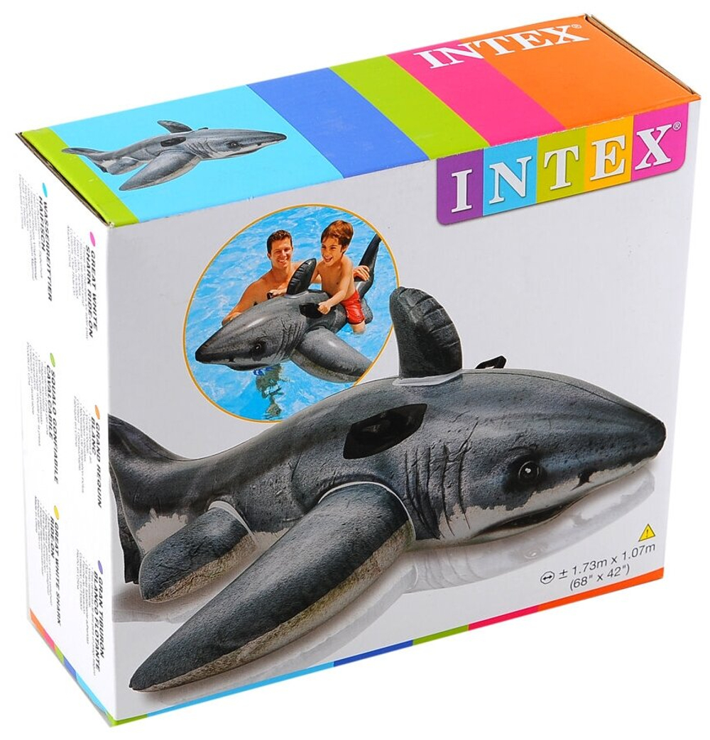 Плот надувной для плавания с ручками Intex Белая акула 173х107 см, серый, 57525