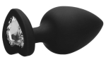 Черная анальная пробка с прозрачным стразом Extra Large Diamond Heart Butt Plug - 9,5 см.