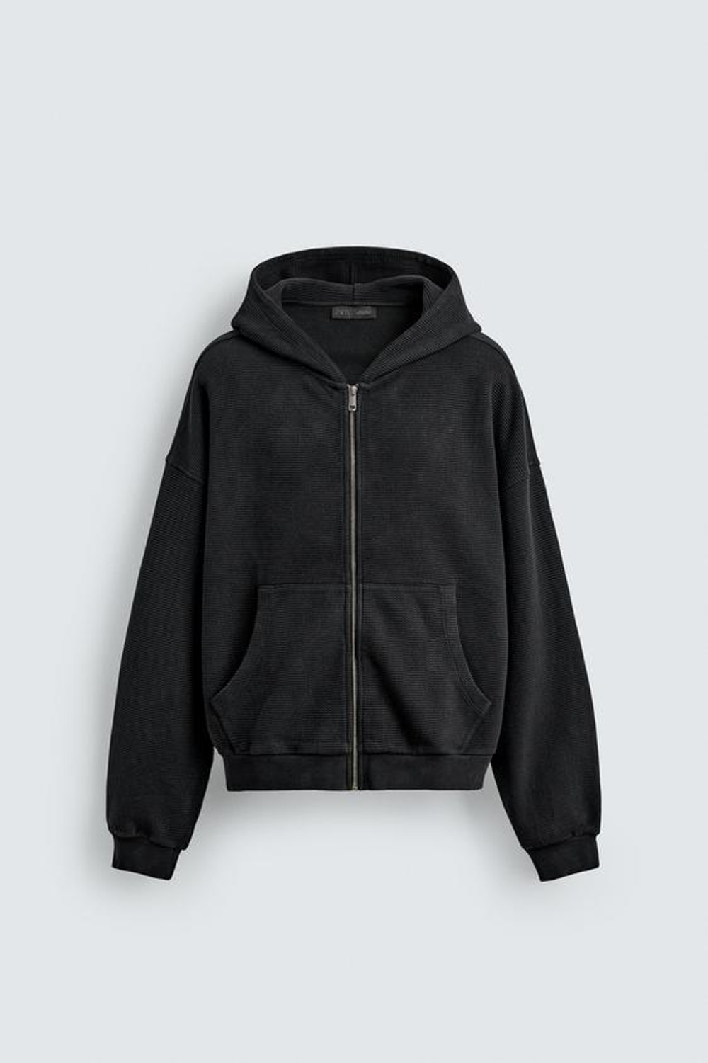 ZARA ХУДИ ИЗ ВАФЕЛЬНОЙ ТКАНИ С ЭФФЕКТОМ ПОТЕРТОСТИ, ТЕМНЫЙ АНТРАЦИТ
