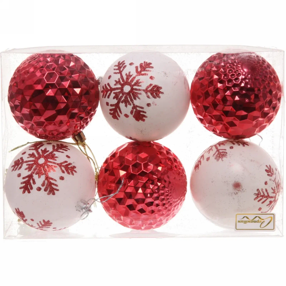 Набор шаров 8 см «Снежное сияние» (в наборе 6 шт), Красный/Белый