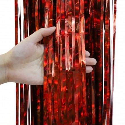 Занавес Дождик Электрик Красный Голография 100*200 см.