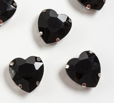 Стразы пришивные стекло в оправе "Сердечко", р. 16 мм, чёрный