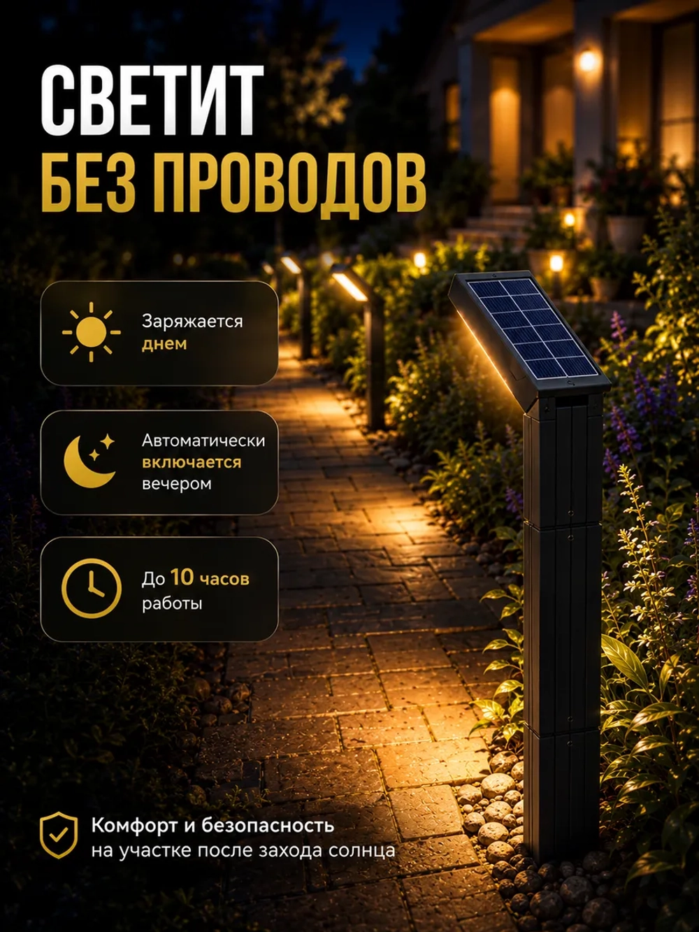 Светильник садовый фонарь на солнечной батарее уличный LED