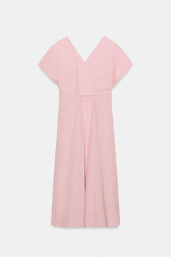 ZARA ПЛАТЬЕ ИЗ ПОПЛИНА СО СКЛАДКАМИ — ZW COLLECTION, РОЗОВЫЙ