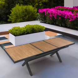 Алюминиевый стол ПОЛИВУД ТРАНСФОРМЕР «POLYWOOD TRANSFORMER» 180-240×90 см цвет тик