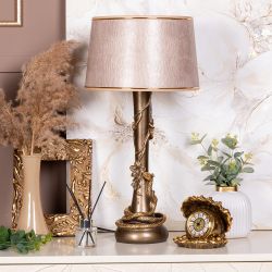 Настольная лампа Змея Катари Бронза с абажуром Тюссо Игуана Беж