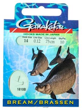 Крючки с поводком Gamakatsu BOOKLET BR. FEEDER 1810B разм. 14-0.12мм 75см 10шт.