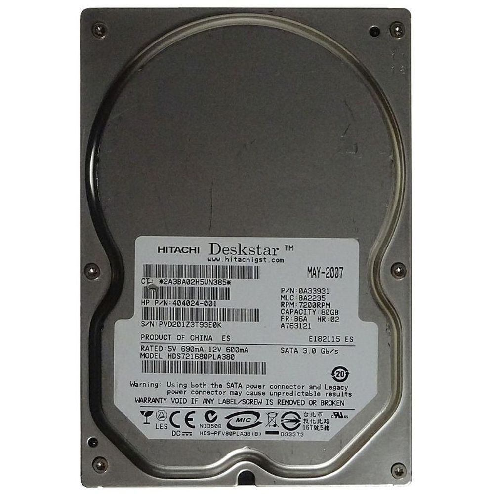 Жесткий диск HP 80Gb 7200 rpm SATAII 3.5 HDS721680PLA380