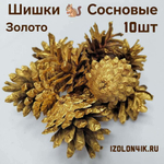 Шишки сосновые для поделок и декора 10 шт. (ЗОЛОТО)