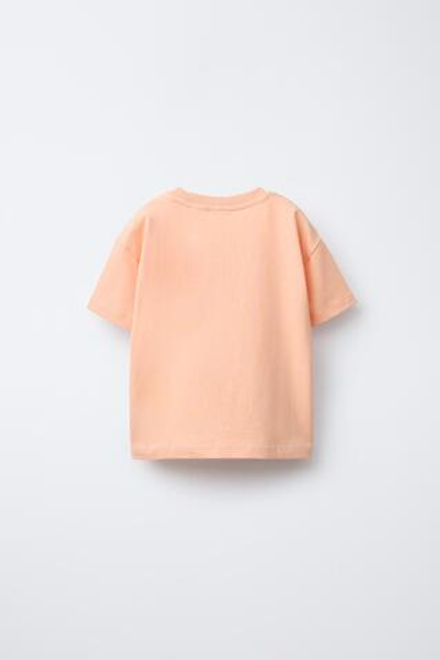 ZARA ФУТБОЛКА С АНИМАЛИСТИЧЕСКИМ ПРИНТОМ, ЛОСОСЕВЫЙ