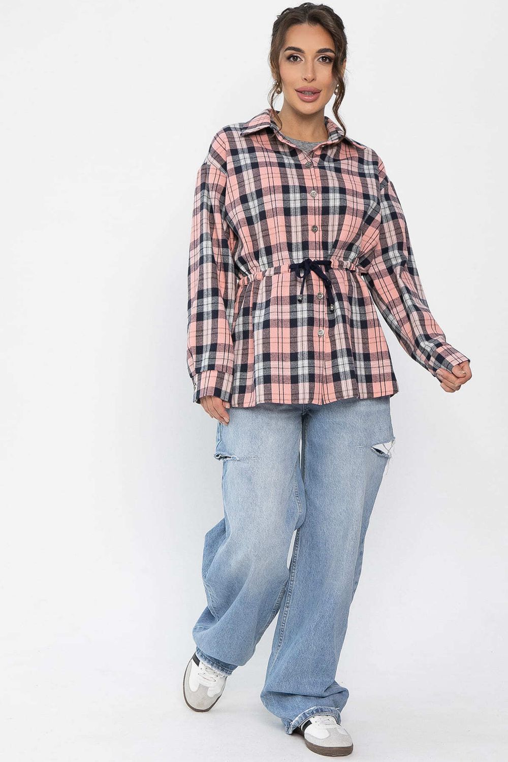 Рубашка хлопковая Джанет (персик/синий) Б14275-4М LT Collection