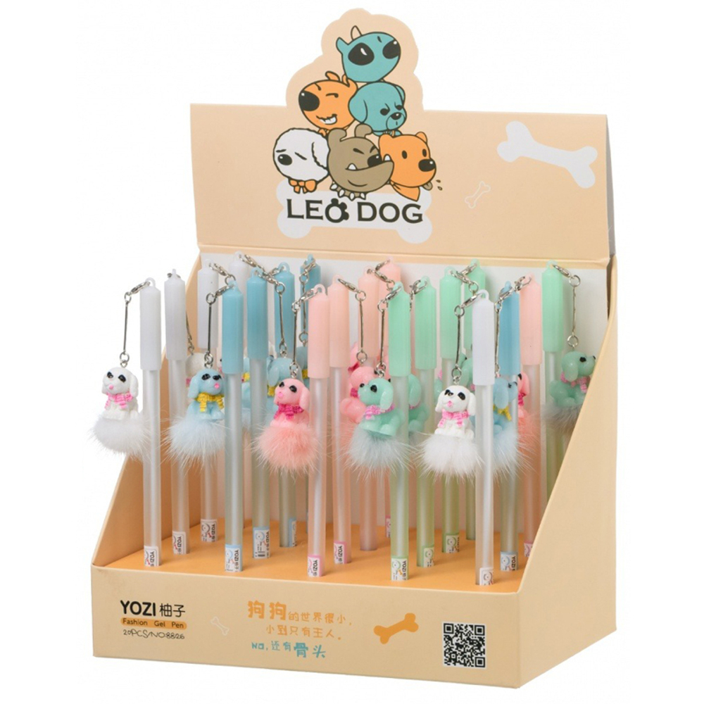 Ручка шариковая, масляная, Basir, синие чернила, серия "Собачка", с пушистым брелоком, 20 шт