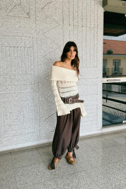 ZARA ДЖЕМПЕР С ОТКРЫТЫМИ ПЛЕЧАМИ И АЖУРНОЙ ВЯЗКОЙ, ЭКРЮ