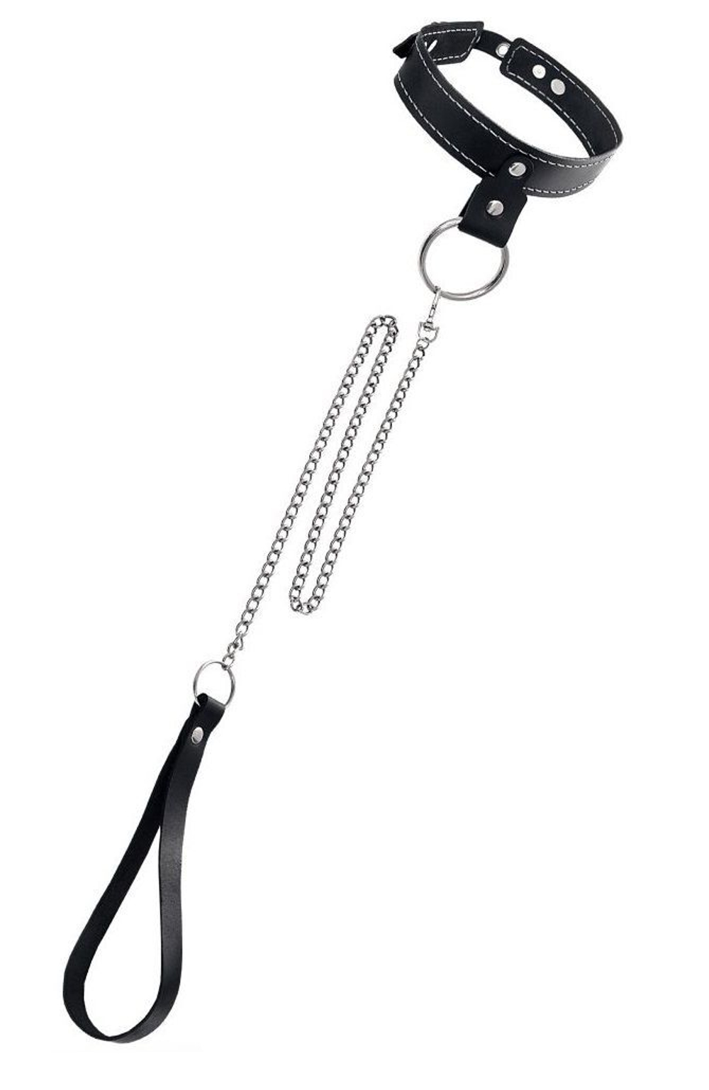 Черный однослойный узкий ошейник с поводком (Цвет: черный)
