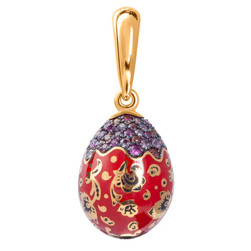 Подвеска Пасхальное яйцо с рубинами, розовыми и оранжевыми сапфирами, эмаль, P0096-3/4
