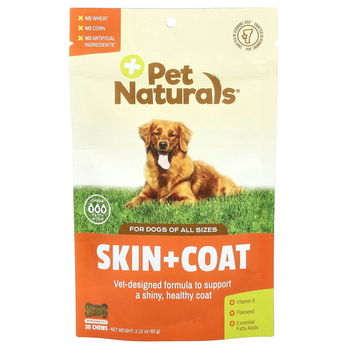 Pet Naturals, Кожа + мех, для собак, 30 жевательных таблеток, 2,12 унции (60 г)