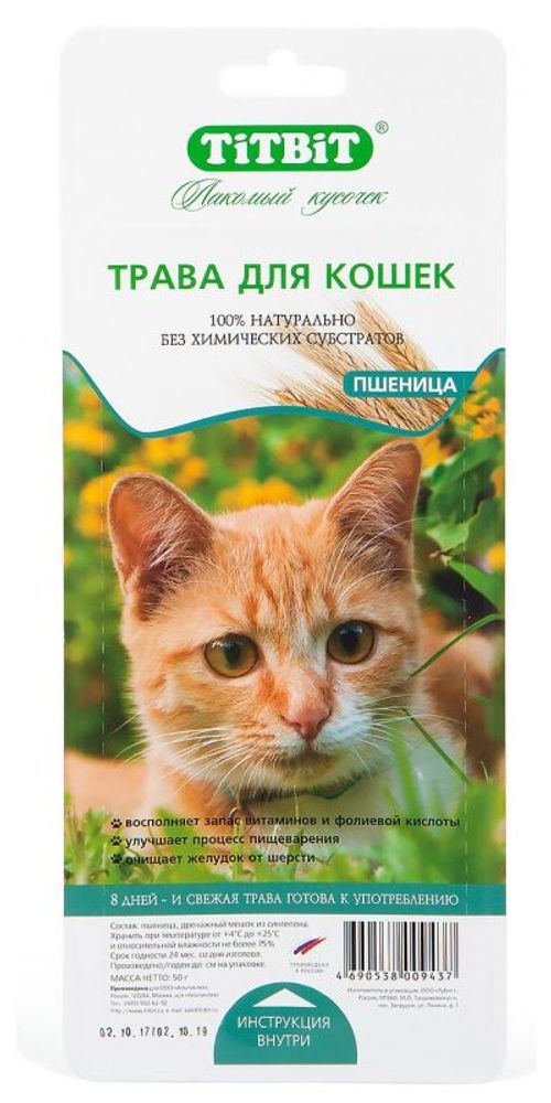 Лакомство для кошек TitBit, Набор для выращивания травы, пшеница, контейнер 50г