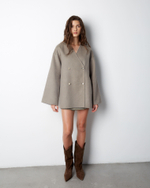 Полупальто и косынка двухсторонние из шерсти и шелка Лоро Пиана светло-серый/бежевый