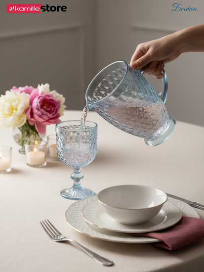 Кувшин стеклянный 1,1 л. на ножке, стекло с рельефной огранкой