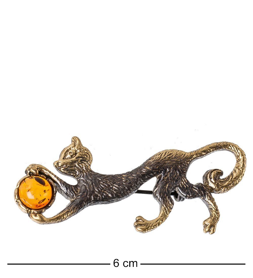 AM- 942 Брошь «Пума» (латунь, янтарь)