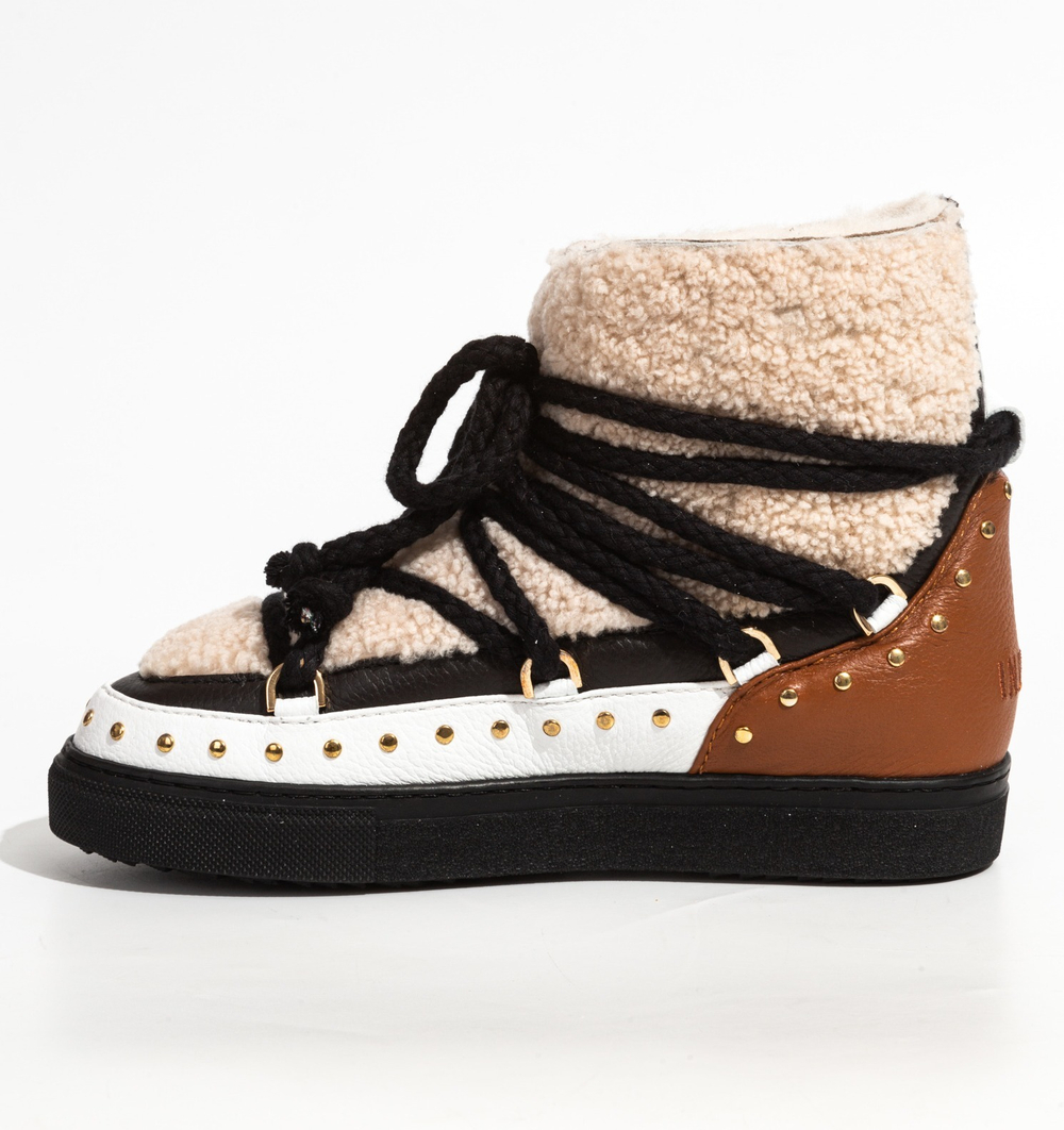 Высокие комбинированные кеды INUIKII 75103-076 Sneaker Curly Rock Cream на меху