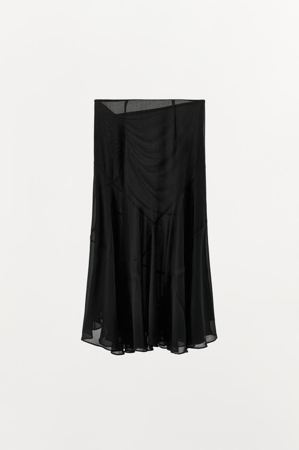 ZARA ЮБКА ИЗ ЖОРЖЕТА СО СБОРКОЙ, ЧЕРНЫЙ