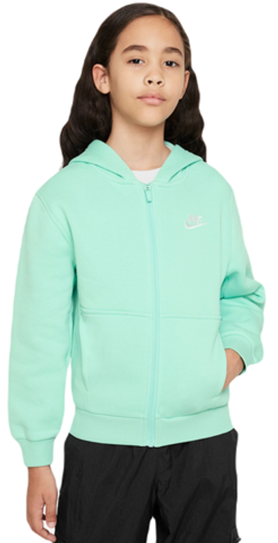 Кофта для девочки теннисная  Nike Club Fleece Full-Zip Hoodie - emerald rise/white