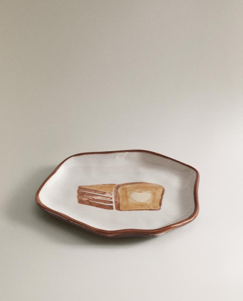 ZARA HOME ТАРЕЛКА С ПРИНТОМ, КОРИЧНЕВЫЙ/БЕЛЫЙ