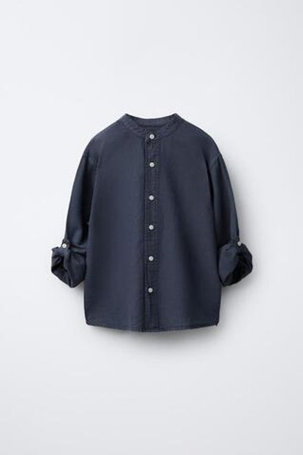 ZARA РУБАШКА ИЗ СМЕСОВОГО ЛЬНА, ТЕМНО-СИНИЙ