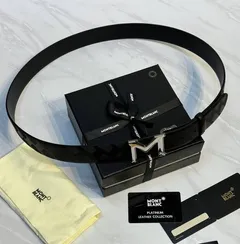 Двусторонний ремень Montblanc из кожи черного цвета 35мм