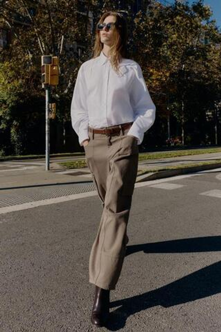 ZARA БРЮКИ КАРГО GLOBO, СЕРО-КОРИЧНЕВЫЙ