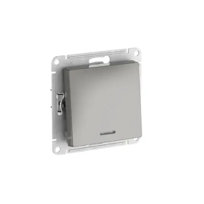 ATLASDESIGN 1-клавишный ВЫКЛЮЧАТЕЛЬ с подсветкой, сх.1а, 10АХ, мех., быстрозажим. клем., СТАЛЬ