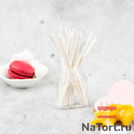 Палочки бумажные для леденцов и кейк-попсов (белые, 10 см, d - 3 мм) 100 шт