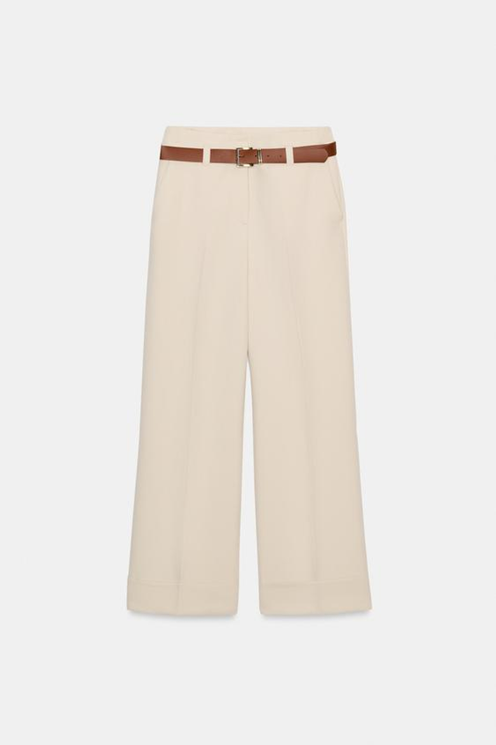 ZARA БРЮКИ С ОТВОРОТАМИ И РЕМНЕМ, ЭКРЮ