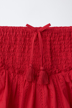 ZARA ЮБКА-ШОРТЫ С ВОЛАНАМИ И ВЫШИВКОЙ ШИФФЛИ, КРАСНЫЙ